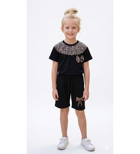 Kız Çocuk Leopar Detaylı Şortlu Takım – 6557