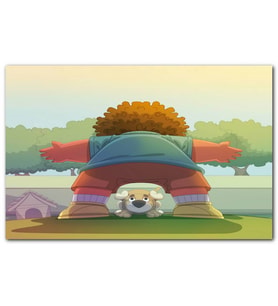 Cakatablo Çocuk ve Köpeği Karikatürize MDF Tablo