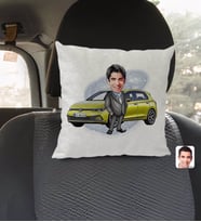 BK Gift Kişiye Özel Plakalı Erkek Volkswagen Golf Karikatürlü Kare Araç Koltuk Yastığı-2