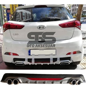 Hyundai i20 Difüzör Arka Tampon Eki 4 Egzoz Çıkışlı Gri Reflektörlü