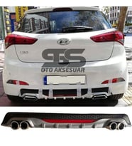 Hyundai i20 Difüzör Arka Tampon Eki 4 Egzoz Çıkışlı Gri Reflektörlü
