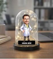 BK Gift Kişiye Özel Erkek Doktor Karikatürlü Led Işıklı Cam Fanus Biblo -1, Mesleki Hediye, Sevgiliye-Arkadaşa Hediye