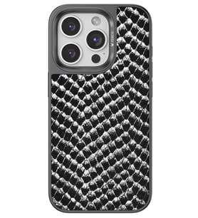 Northcity iPhone 15 Pro ile Uyumlu Viper Kapak - Siyah Yılan Derisi Desenli Lüks Telefon Kılıfı