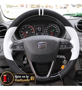 Seat Toledo Dikme Direksiyon Kılıfı Delikli Deri Parlak Siyah Beyaz Detay Çift Yüzük ve Dikiş 2015-2018