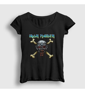 Presmono Kadın Siyah Skull Iron Maiden T-Shirt 87038tt