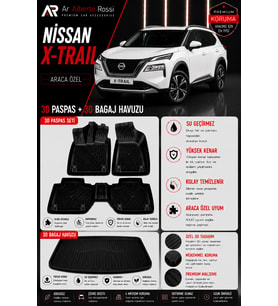 NİSSAN X-TRAİL BENZİNLİ 2022-2026 Araca Özel 3D Paspas + 3D Bagaj Havuzu
