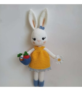 Sepetli Şirin Tavşan Uyku Arkadaşı Amigurumi Organik Oyuncak