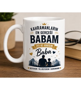 Baba Kupası Kahramanların En Gerçeği Babam Baskılı Beyaz Seramik Kupa Bardak 330 ml Kahve Çay Kupası