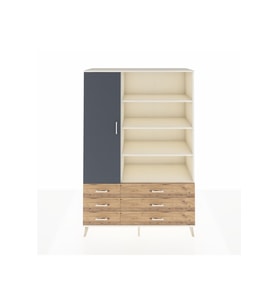 Hyperion Dolap 8 Raflı 6 Çekmeceli Tek Kapaklı  132x44x195 Aytaşı-Antrasit/Çam