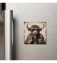 Musk Ox - Misk Öküzü - Güneş Gözlüklü Style - Buzdolap Magneti - 9x9 Cm