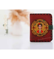 Frida Figürlü Küçük Cüzdan Etnik Bohem Retro Style - Bordo