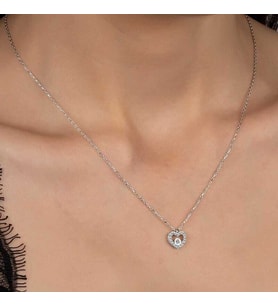 Ucarticaret S-warovski Taşlı Gümüş Kalp Bayan Kolye