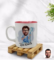 BK Gift Kişiye Özel Erkek Diş Hekimi Karikatürlü İçi Kırmızı Renkli Kupa Bardak Model 2