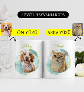 BK Gift Kişiye Özel İki Evcil Hayvan Karikatürlü Beyaz Kupa Bardak-1, Arkadaşa Hediye, Sevgiliye Hediye