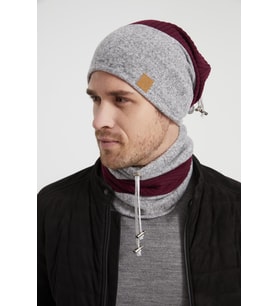 Bordo-Gri Erkek Genç Best of Butikgiz Bordo Gri Şapka Bere Boyunluk Takım -Spor, Rahat,pamuklu TERMAL (Çok Renkli)
