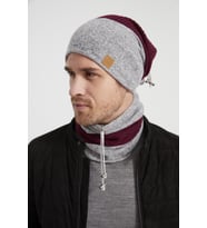 Bordo-Gri Erkek Genç Best of Butikgiz Bordo Gri Şapka Bere Boyunluk Takım -Spor, Rahat,pamuklu TERMAL (Çok Renkli)