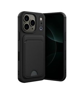 iPhone 17 Pro Uyumlu Kartvizitli Kartlıklı Darbe Korumalı Silikon Kılıf – Siyah