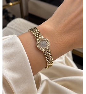 Xuping Gold Saat Görünümlü Taşlı Bileklik - Antik Motif Xuping Kadın 14K Altın Kaplama Gold -193