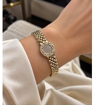 Xuping Gold Saat Görünümlü Taşlı Bileklik - Antik Motif Xuping Kadın 14K Altın Kaplama Gold -193