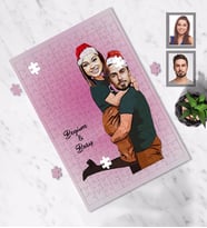 Kişiye Özel Yılbaşı Sevgili Karikatürlü A4 99 Parça Puzzle Model-6