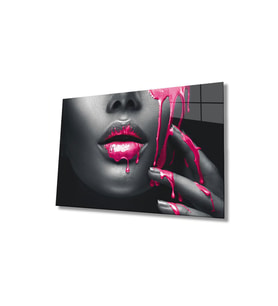 Miyrem Glasses Collection -A1^#  Pembe Dudaklı Kadın Cam Tablo (Çok Renkli)