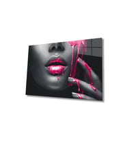 Miyrem Glasses Collection -A1^#  Pembe Dudaklı Kadın Cam Tablo (Çok Renkli)