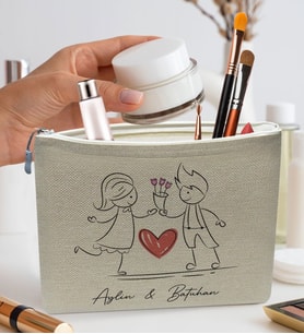 BK Gift Kişiye Özel Keten Makyaj Çantası, Sevgiliye Hediye, Arkadaşa Hediye, Sevgililer Günü Hediyesi, Doğum Günü Hediyesi-7