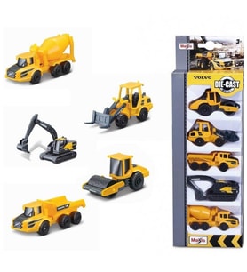 Volvo İş Makinaları Arabalar 5'li Set 7.5 Cm Araçlar (Çok Renkli)