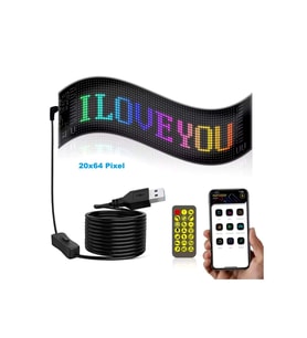 HyMark 35x10cm Programlanabilir LED Matrix Kayan Yazı 20x64 Pixel Emoji Tabela Araba Bluetooth APP Kontrol