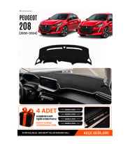 PEUGEOT 208 (2020-2024) Uyumlu Torpido Örtüsü Torpido Kılıfı - Siyah Gri