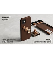 iPhone 11 Uyumlu Sevimli 3D Ayıcık ve Bisküvi Figürlü Kahverengi Lansman Silikon Kılıf - MIMO Bear Serisi