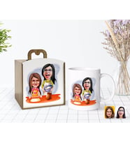 BK Gift Kişiye Özel Ahşap Kutuda Anneler Günü Temalı Anne Kız Karikatürlü Beyaz Kupa Bardak-2