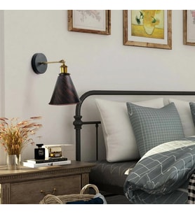 RİOLİGHT VİNTAGE,RUSTİK FIRÇALI BAKIR PATİNALI ESKİTME MAFSALLI HAREKETLİ BAŞLIK METAL DUVAR APLİK (Siyah)