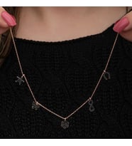 Rose Siyah Taşlı 925 Ayar Gümüş Kadın Kolye