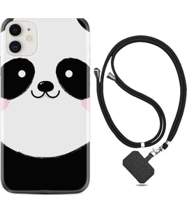 Apple iPhone 11 12 13 Mini Kılıf Boyun Askılı Silikon Sevimli Panda 1794