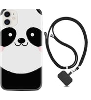 Apple iPhone 11 12 13 Mini Kılıf Boyun Askılı Silikon Sevimli Panda 1794
