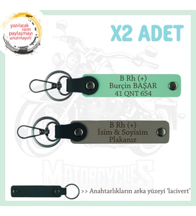 Hız Aşıkları İçin İsim Plaka, B Rh (+) Kan Grubu Yazılı Hediyelik x2 Anahtarlık, Kül Gri-Yeşil-Laci