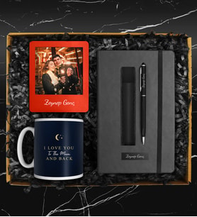 Sevgililer Gününe Özel Tasarım Kupa & Defter & Deri Kılıflı Touch Pen Kalem & Kişiye Özel Fotoğraf Çerçevesi Hediye Seti