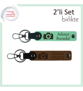 Fotoğraf Figürlü Minimalist Hediyelik, Sevgiliye Kalıcı Yazı Eklenebilir Set, Açık Yeşil-Açık Kahve