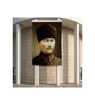 Mavi Gözlü Atatürk Portresi Poster Bayrak Premium Raşel Kumaş ATA11 2x3m