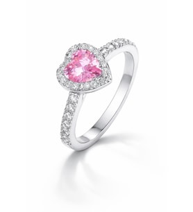 Özel Kutusunda Hediye Paketiyle Begonia Kalp Motifli Pembe Zirkon Taşlı Yüzük (Pudra Pembe)