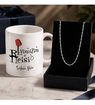 BK Gift Kişiye Özel Babalar Günü Tasarımlı Beyaz Kupa & Yaprak Model Zincir Kolye -9, Babalar Günü Hediyesi