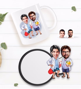 BK Gift Kişiye Özel Kankalar Karikatürlü Beyaz Kupa ve Ahşap Bardak Altlığı Hediye Seti-2