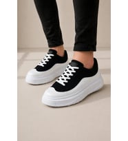 Arad Bağcıklı Cilt Erkek Günlük Sneaker Ayakkab Siyah Beyaz