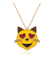 Gümüş Kalp Gözlü Kedi Emoji Bayan Kolye