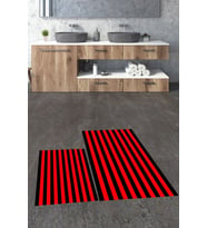 EVDEYA Dijital Baskılı Yıkanabilir Çizgili Modern İkili Banyo Halısı Paspas Klozet Takımı, KLOZET-50-KIRMIZI, (Kırmızı)