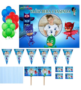Hayaller Dükkanı Pj Maskeliler Afişli Kişiye Özel Parti Seti HDTS106