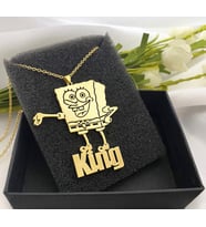 Kişiye Özel Tasarım Spongebob Süngerbob Detaylı İsim Kolye 925K Gümüş (Gold)