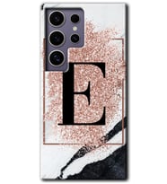 Galaxy S24 Ultra Kılıf HD Desen Baskılı Kılıf - Pembe Mermer Desenli E Harfi
