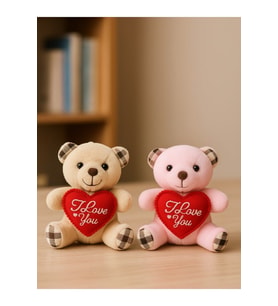 Sevgiliye Özel Günlere Hediye 2 Adet Sevimli Mini Peluş Ayıcık Kalpli 'I Love You' Mesajlı 11x9 CM